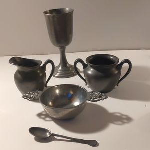 Vintage Pewter goblet,creamer, Sugar,porringer,salt spoon,conn house, CK holland